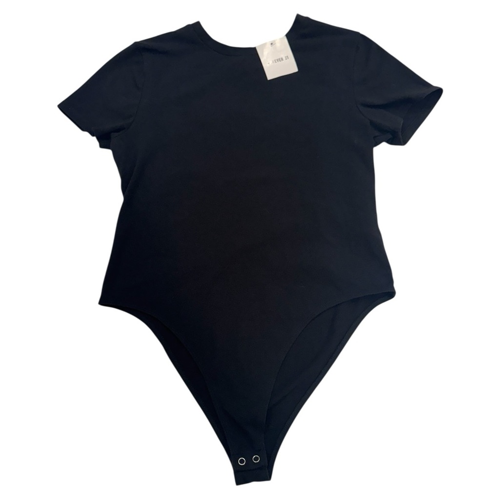 FOREVER 21 Sleek Lightweight Fitted Stylish Black Short Sleeve Bodysuit NWT XL